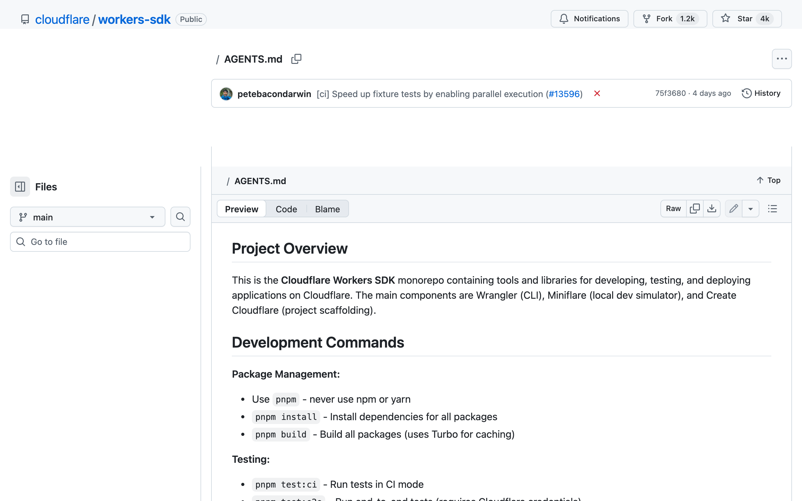 AGENTS.md в репозитории Cloudflare workers-sdk на GitHub