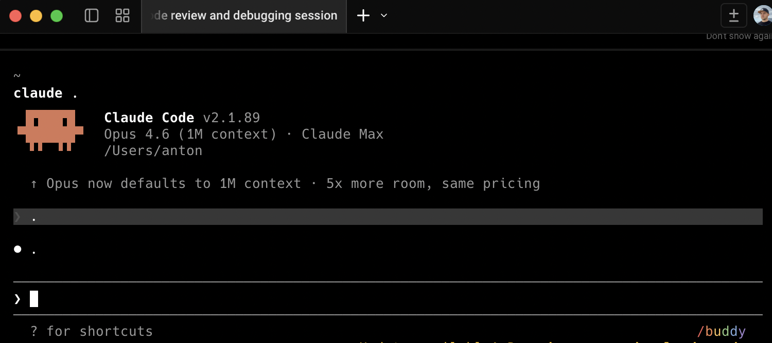 Запущенный Claude Code в Warp Terminal