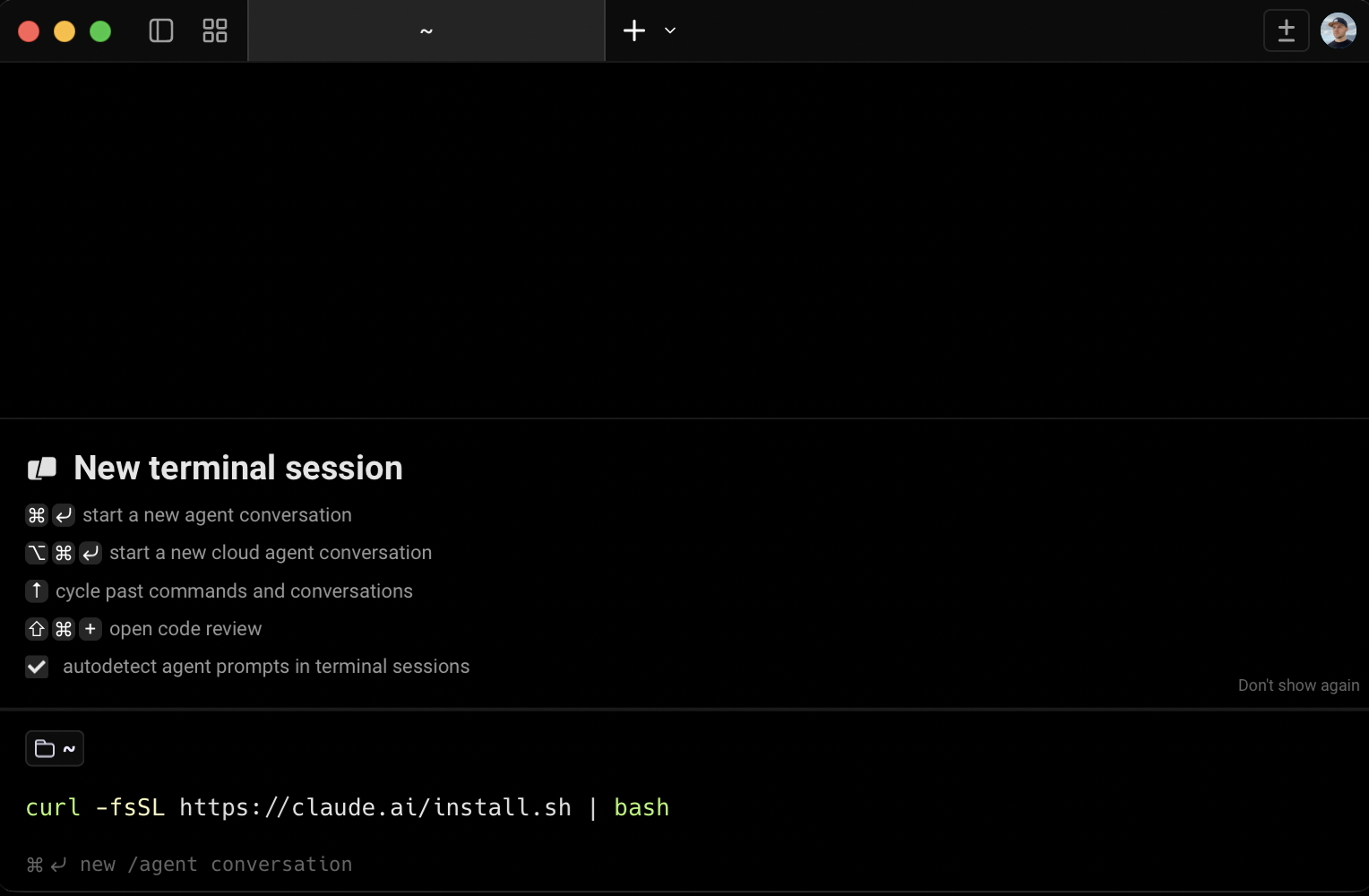Команда установки Claude Code в Warp Terminal