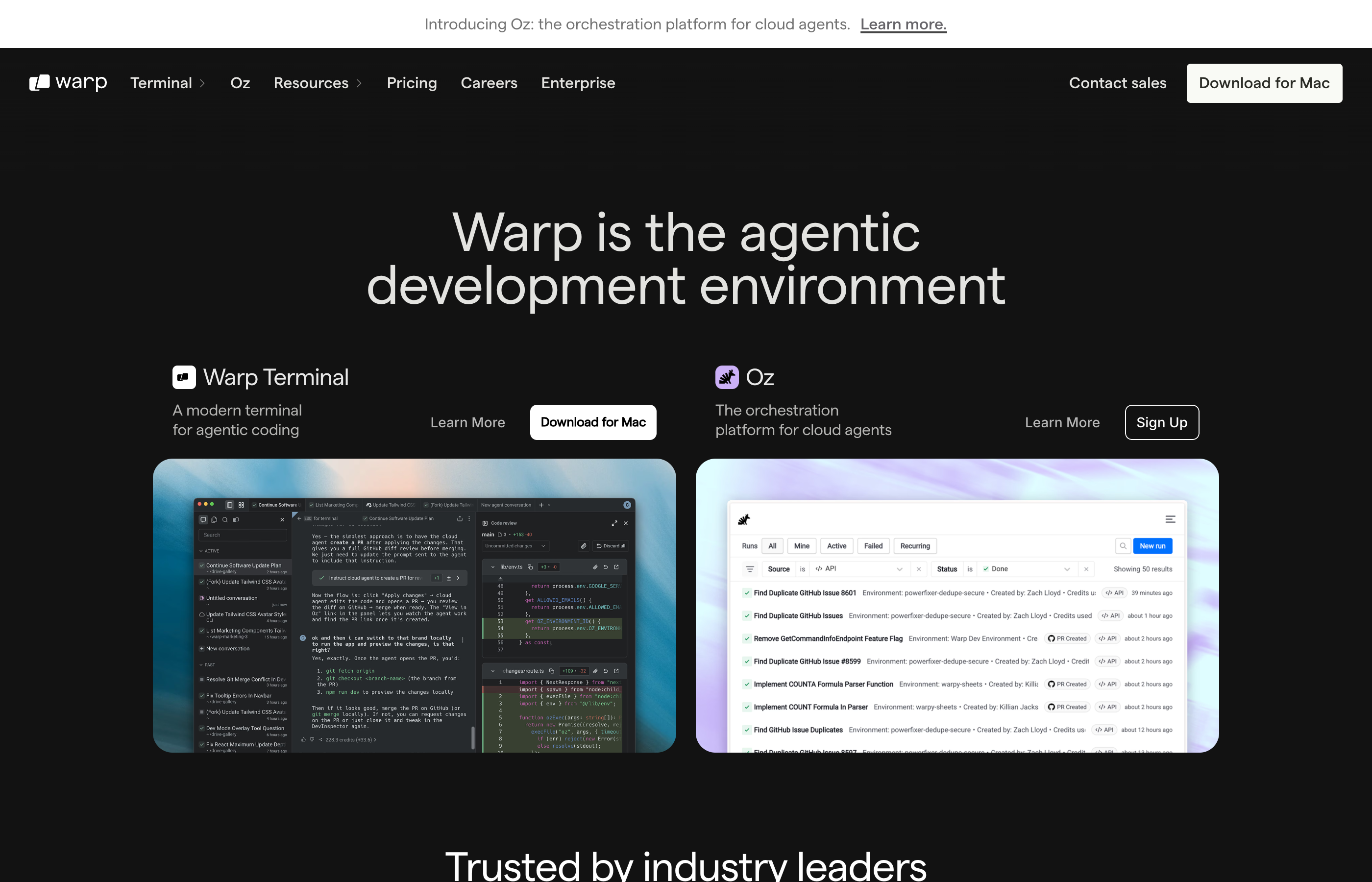 Главная страница warp.dev