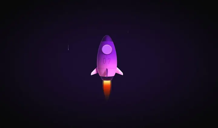 3D-ракета с пламенем на тёмном фоне