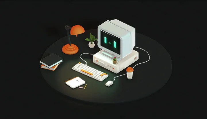3D-компьютер с лицом, который следит за курсором