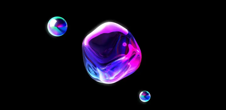 Голографические 3D-капли на тёмном фоне